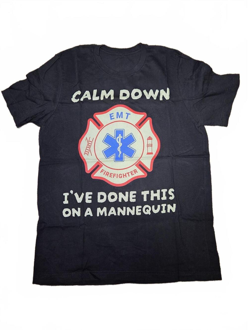 Black EMT Firefighter Graphic T-Shirt | XL